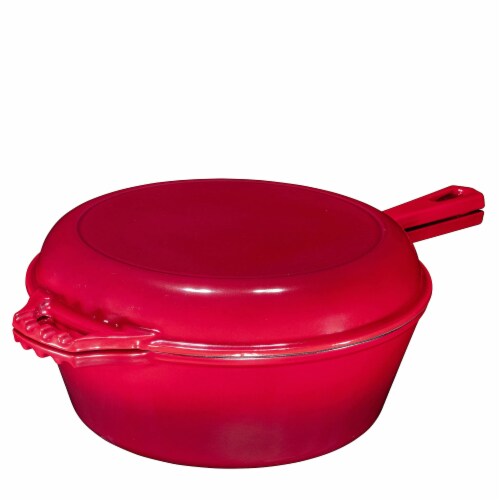 Bruntmor 5 Qt Red 2-in-1 Cast Iron Skillet & Lid, Enameled, Non-Stick Perspective: back
