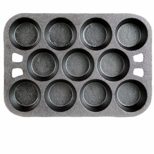 Bruntmor 11 Cup Muffin Pan - Premium Cast Iron Non-Stick Baking Tool Perspective: back