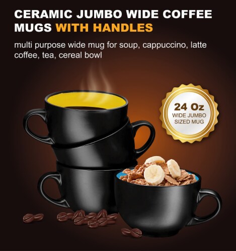 Bruntmor Black Christmas 24 Oz Jumbo Coffee Mug Set of 4, 4 Count (Pack