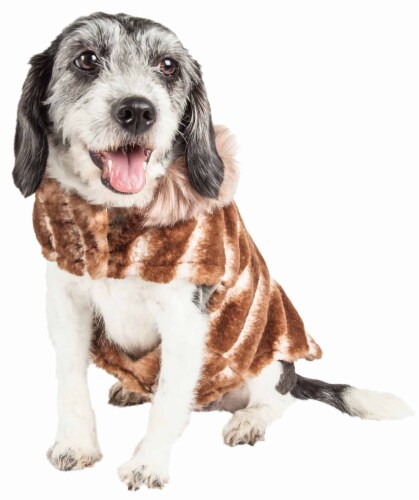 Pet Life Luxe Tira-Poochoo Tiramisu Patterned Mink Dog Coat Jacket Perspective: back