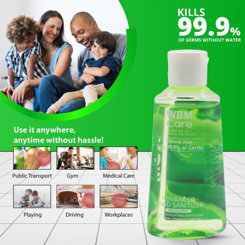 WBM Care Hand Sanitizer Gel, Moisturizing Natural Aloe, 80% Alcohol, Pack of 6/60 ml Each Perspective: back