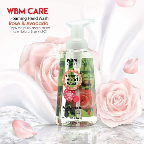 WBM Care Foaming Hand Soap, Refreshing Liquid Soap, Rose & Avocado – Pack of 3/10.5 Oz Each Perspective: back