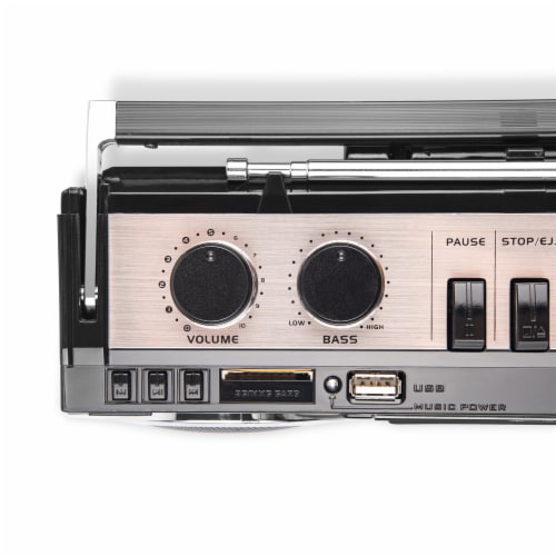 Riptunes Cassette Bluetooth Boombox, AM/FM/ SW-1-SW2, USB, SD, and AUX-in- Black Perspective: back