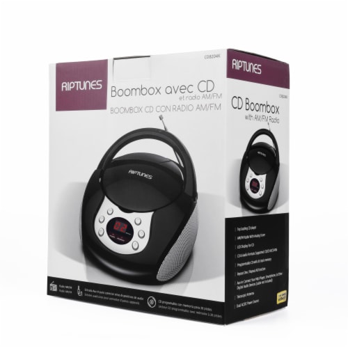 Riptunes CD player Boombox- Portable Black Aux-In CD Boombox, AM/FM Radio- Black Perspective: back