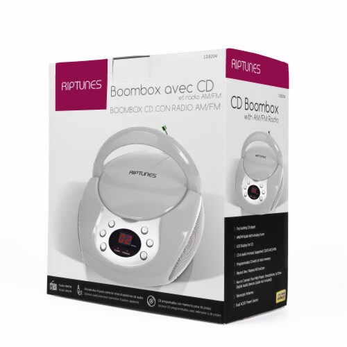 Riptunes CD player Boombox- Portable Black Aux-In CD Boombox, AM/FM Radio- Silver Perspective: back