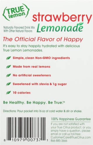 True Lemon Strawberry Lemonade Drink Mix Packets Perspective: back