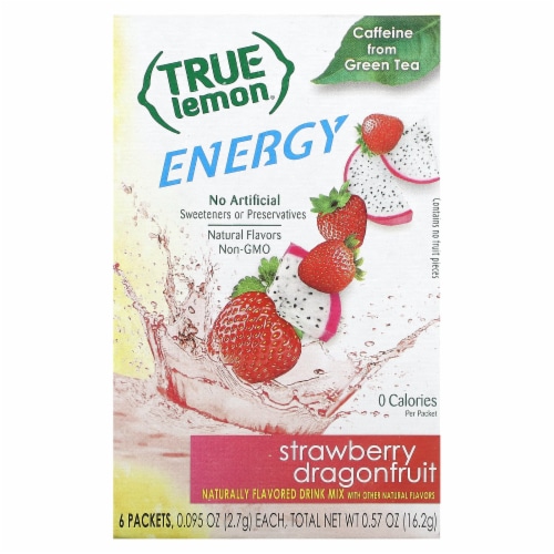 True Lemon Energy Strawberry Dragonfruit Flavored Drink Mix Packets Perspective: back