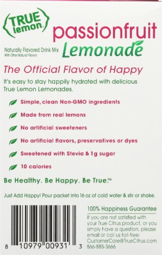True Lemon® Passionfruit Lemonade Drink Mix Packets Perspective: back