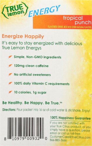 True Lemon® Energy Tropical Punch Drink Mix Packets Perspective: back