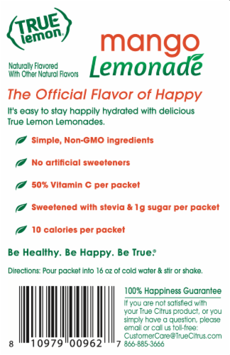 True Lemon® Mango Lemonade Drink Mix Perspective: back