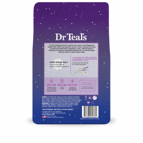 Dr Teal's® Sleep Epsom Salt Magnesium Soak with Melatonin Lavender & Chamomile Essential Oils Perspective: back