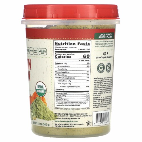 BareOrganics Pumpkin Protein Powder (Organic) Perspective: back