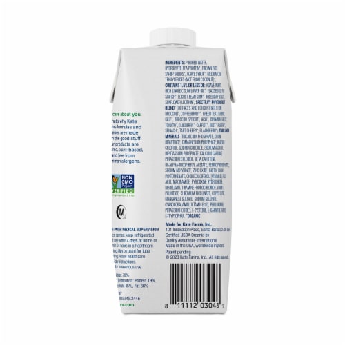Kate Farms Peptide 1.0 Oral Supplement Plain 11 oz. Carton 12 Ct Perspective: back
