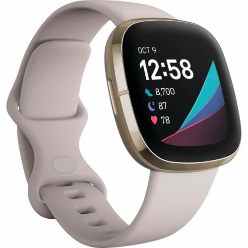 Fitbit Sense in Lunar White and Soft Gold Perspective: back