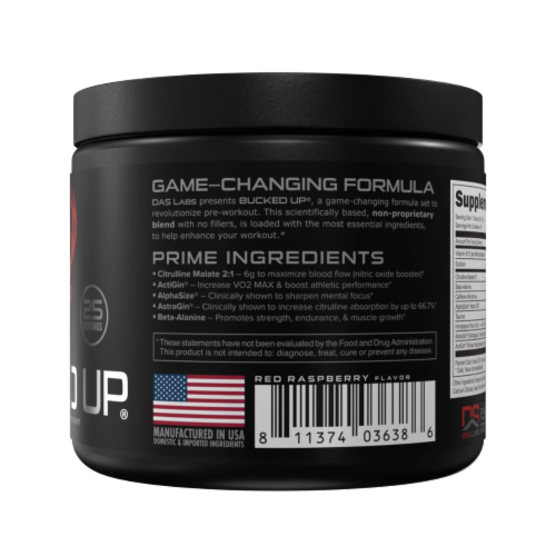 Bucked Up® Pre-Workout Blood Raz Dietary Supplement Perspective: back