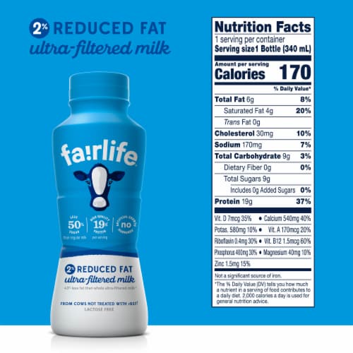 Fairlife 2% Reduced Fat Lactose Free & High-Protein Ultra-Filtered Milk Perspective: back