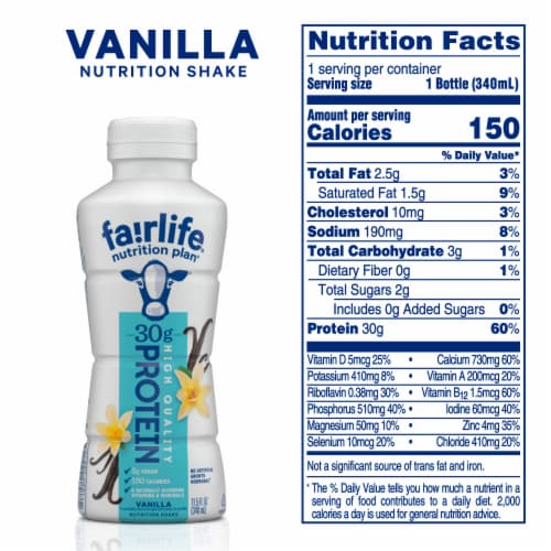 Fairlife Nutrition Plan Vanilla No Sugar Added High-Protein Vitamin-Enhanced Shake Perspective: back