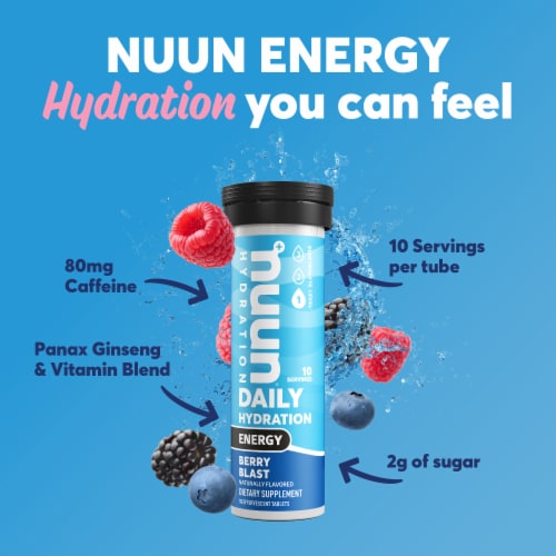 Nuun Energy Electrolyte Tablets for Proactive Hydration, Berry Blast Flavor Perspective: back