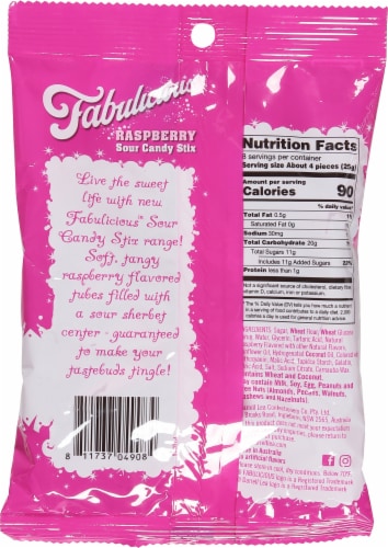 Darrell Lea® Fabulicious Raspberry Sour Candy Stix Perspective: back
