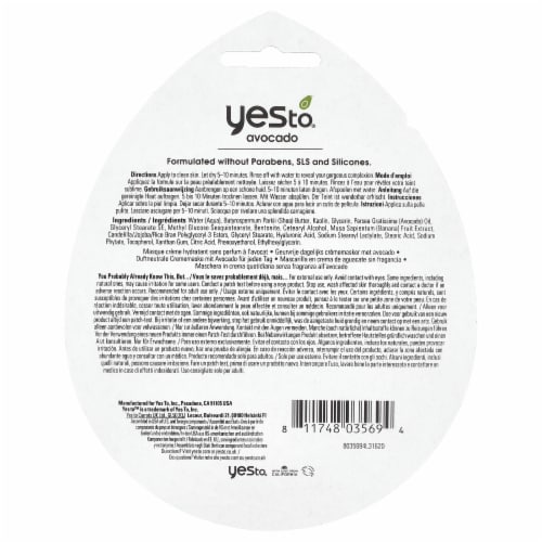 Yes To®  Avocado Fragrance-Free Hydrating Cream Mask Perspective: back