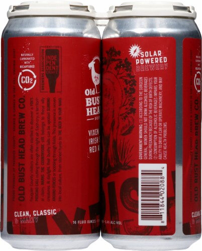 Old Bust Head Brew Co. Vixen Irish Style Red Ale Craft Beer Cans Perspective: back