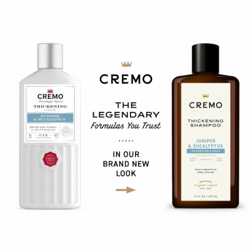 Cremo Thickening Shampoo For Men Juniper & Eucalyptus Scent Adds Body + Texture + Thickens Hair Perspective: back