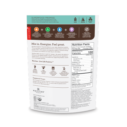 Navitas™ Organics Cacao and Greens Essential Superfood Blend Perspective: back