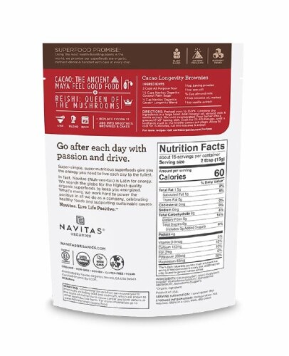 Navitas Organics Cacao Plus Longevity Powder Perspective: back