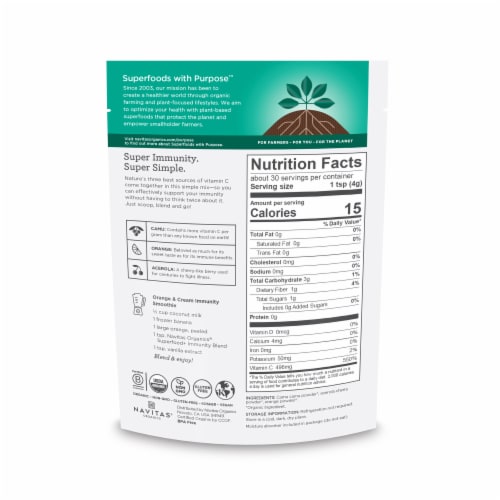 Navitas® Organics Camu + Orange + Acerola Cherry Superfood+® Immunity Blend Perspective: back
