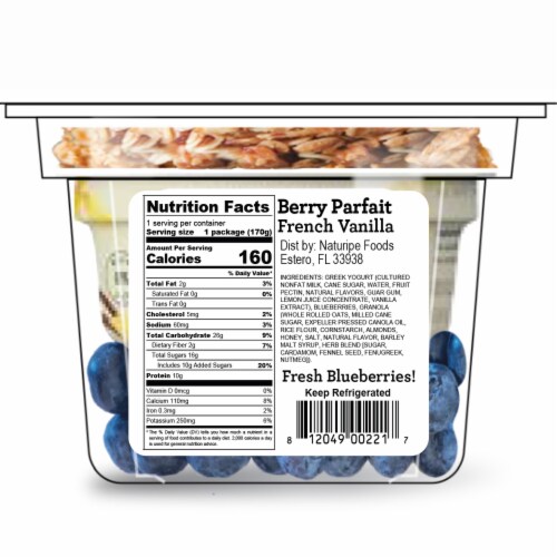 Naturipe Vanilla Crunch Chobani Greek Yogurt Berry Parfait Perspective: back