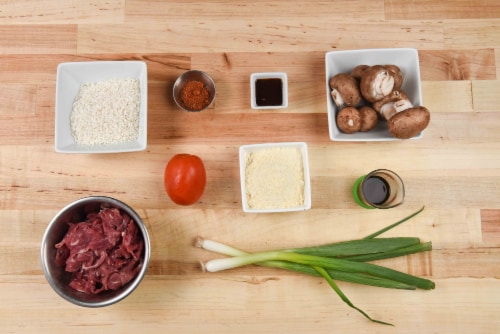 Home Chef® Meal Kit Steak Strip Marsala Risotto With Parmesan Tomato And Mushrooms Perspective: back