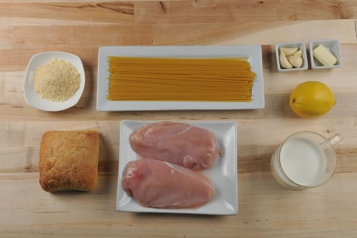 Home Chef Meal Kit Chicken Scampi Spaghetti With Lemon And Ciabatta Croutons Perspective: back