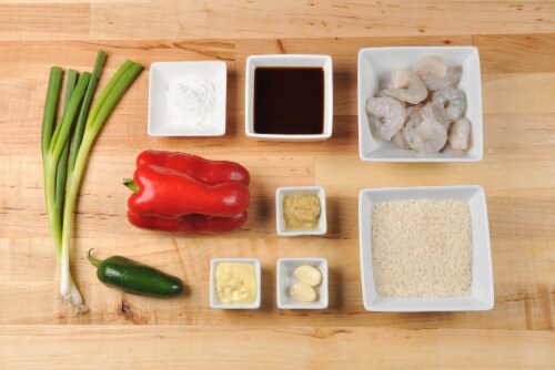 Home Chef Meal Kit Popular Pepper Shrimp With Red Bell Pepper Perspective: back