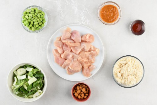 Home Chef Meal Kit Chicken Satay Rice Bowl With Bok Choy And Peanuts Perspective: back