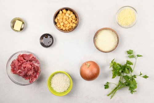 Home Chef Meal Kit French Onion Steak Risotto With Parmesan And Asiago Cheese Perspective: back