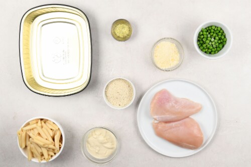 Home Chef Oven Kit Lemon Chicken With Penne Alfredo And Peas Perspective: back