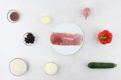 Home Chef Meal Kit Prosciutto Ratatouille Risotto With Parmesan And Sun-Dried Tomatoes Perspective: back