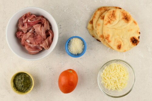 Home Chef Meal Kit Mini Pesto Pork Pizzas with Mozzarella Perspective: back