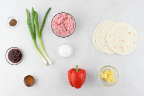 Home Chef Meal Kit Maui Pork Tostadas With Ginger-Garlic Sour Cream And Red Pepper Perspective: back