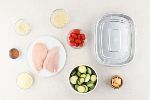 Home Chef Oven Kit Tuscan Chicken with Roasted Grape Tomatoes and Crispy Zucchini Perspective: back