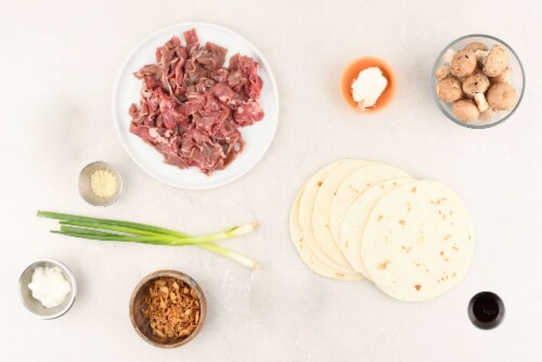 Home Chef Meal Kit Fiesta Steak Mushroom Flautas with Scallion Crema and Crispy Onions Perspective: back