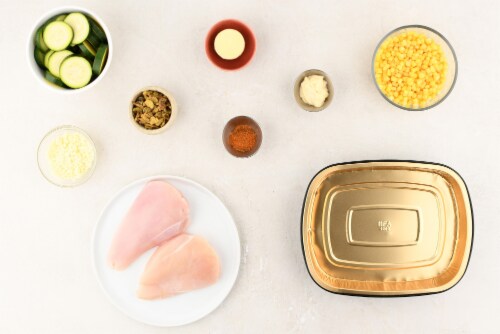 Home Chef Oven Kit Cotija and Jalapeno-Crusted Chicken with Cajun-Style Zucchini and Corn Perspective: back