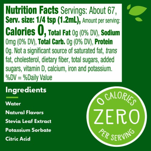 Truvia Zero-Calorie Liquid Sweetener from the Stevia Leaf, 2.7 fluid ounce bottle, Original flavor Perspective: back