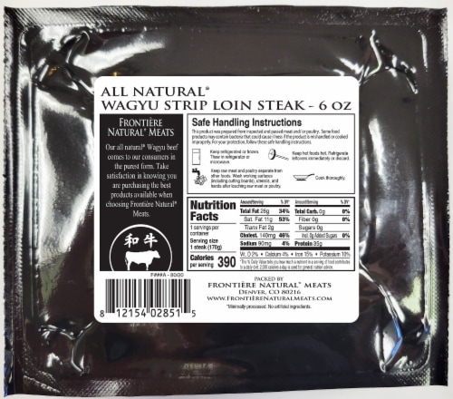 Frontiere Natural Meats Wagyu Beef Strip Loin Steak Perspective: back