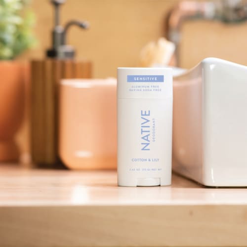 Native Men and Women Sensitive Deodorant Stick Cotton & Lily, Aluminum and Baking Soda Free Perspective: back