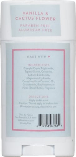 Native Antiperspirant and Deodorant Stick Vanilla & Cactus Flower Aluminum Free Perspective: back
