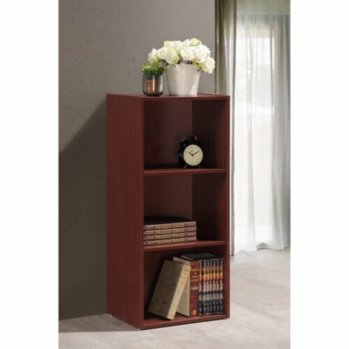 Hodedah HID23 MAHOGANY 3 Shelf Bookcase Perspective: back