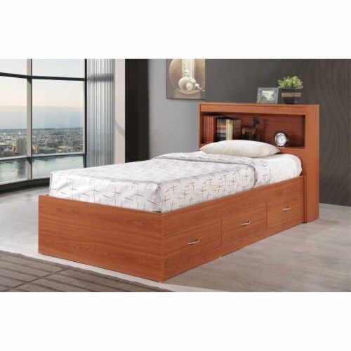 Hodedah Twin Size Captain Bed with 3 Drawers and Headboard in