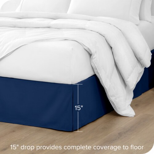Bare Home Tailored 15 Pleated Bed Skirt Dark Blue King King QFC