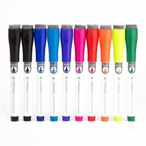 U Brands Liquid Glass Board Dry Erase Markers with Erasers, Low O